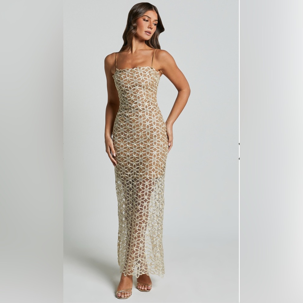 Showpo Strapless Cream Lace Dress